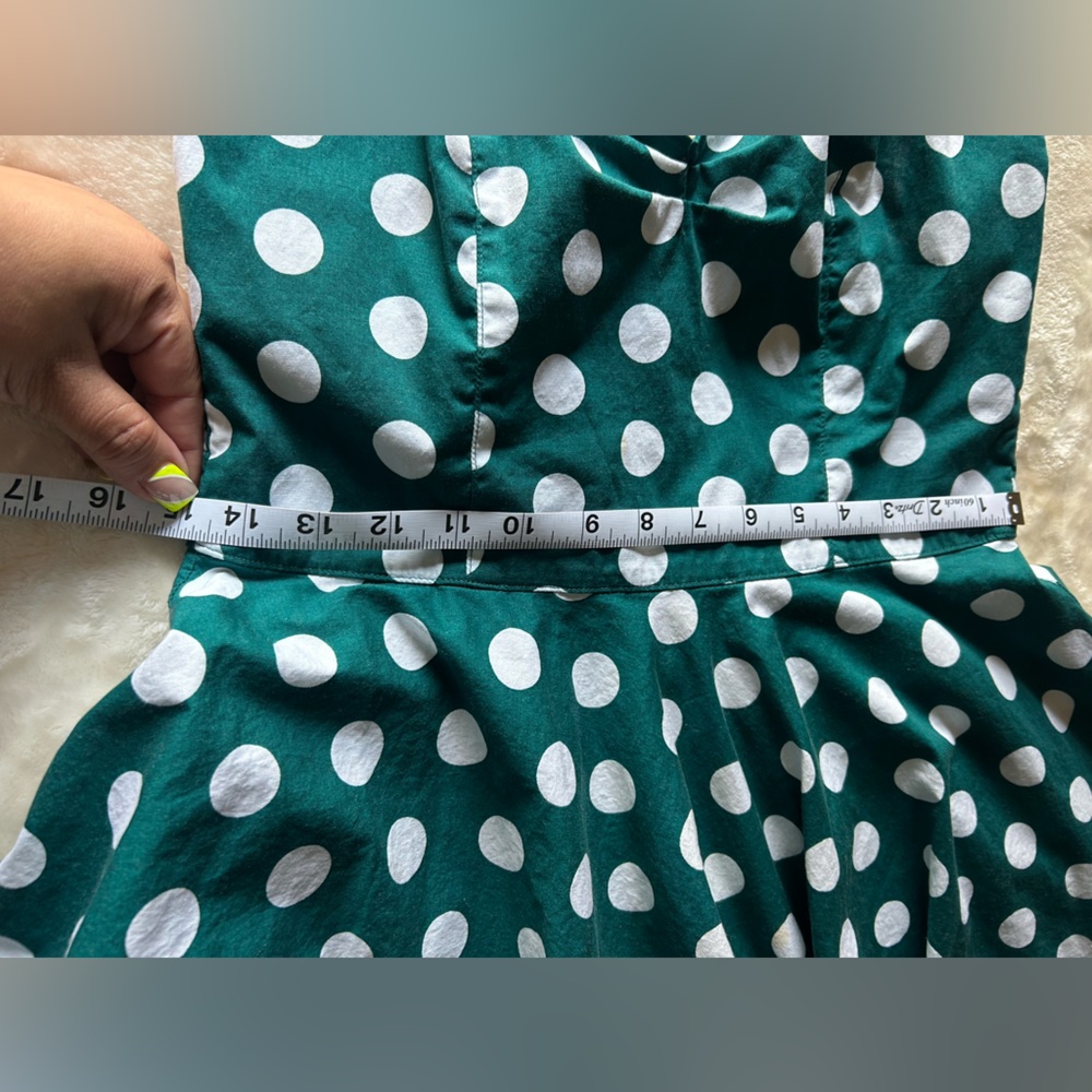 Hell Bunny Turquoise Polka Dot Midi Dress - Picture 4 of 6